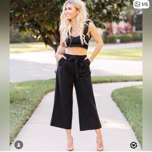 ASOS Black Curve Cropped Dress Pants with Belt